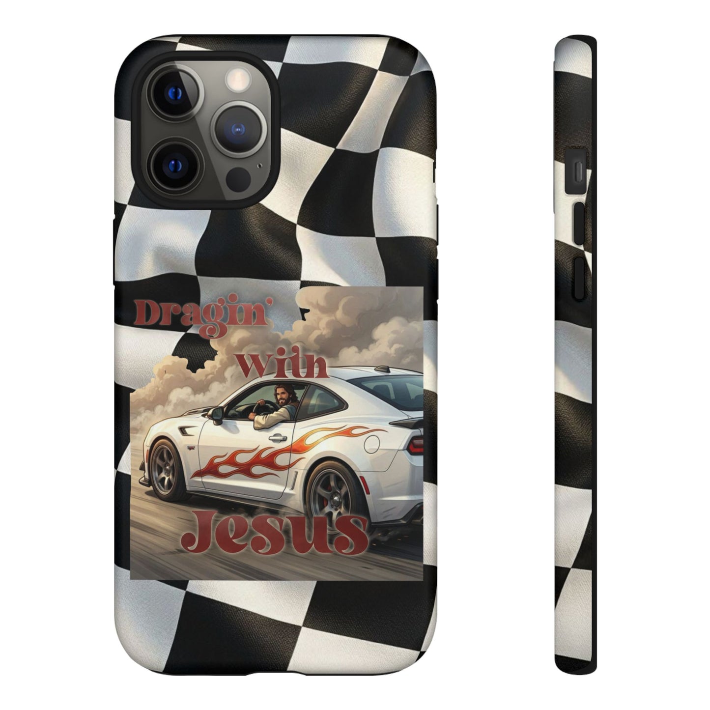 Phone Case — 'Dragin' With Jesus' Racing Checkered Design - iPhone