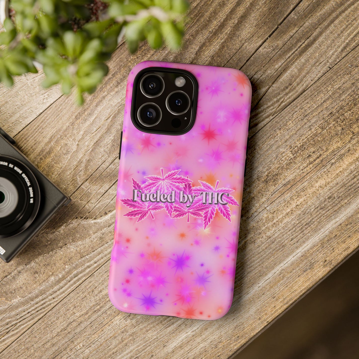 Fueled by THC Phone Case — Pink Cannabis Leaf Protective Case