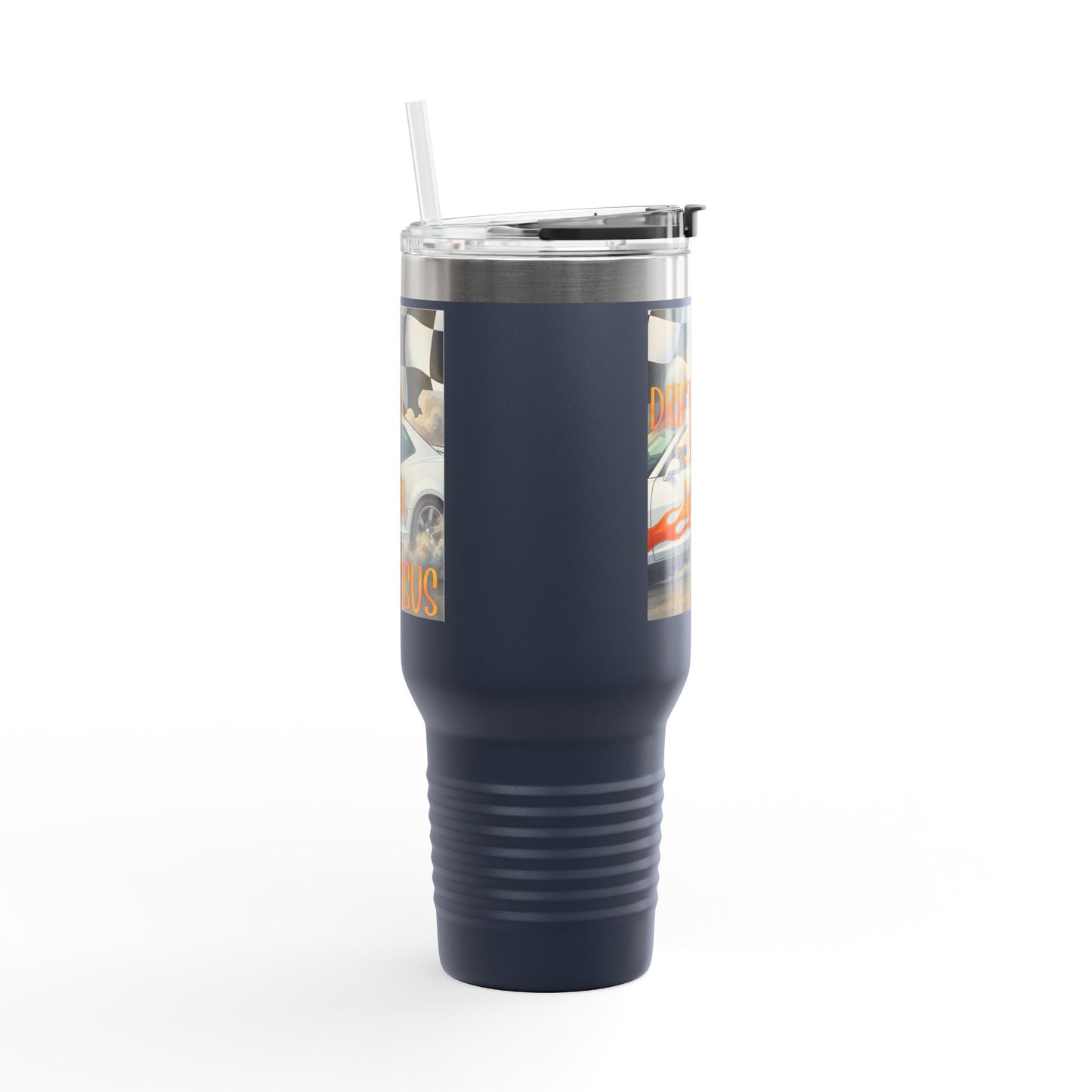 40oz Insulated Travel Mug — Vintage Race Car on Checkered Flag