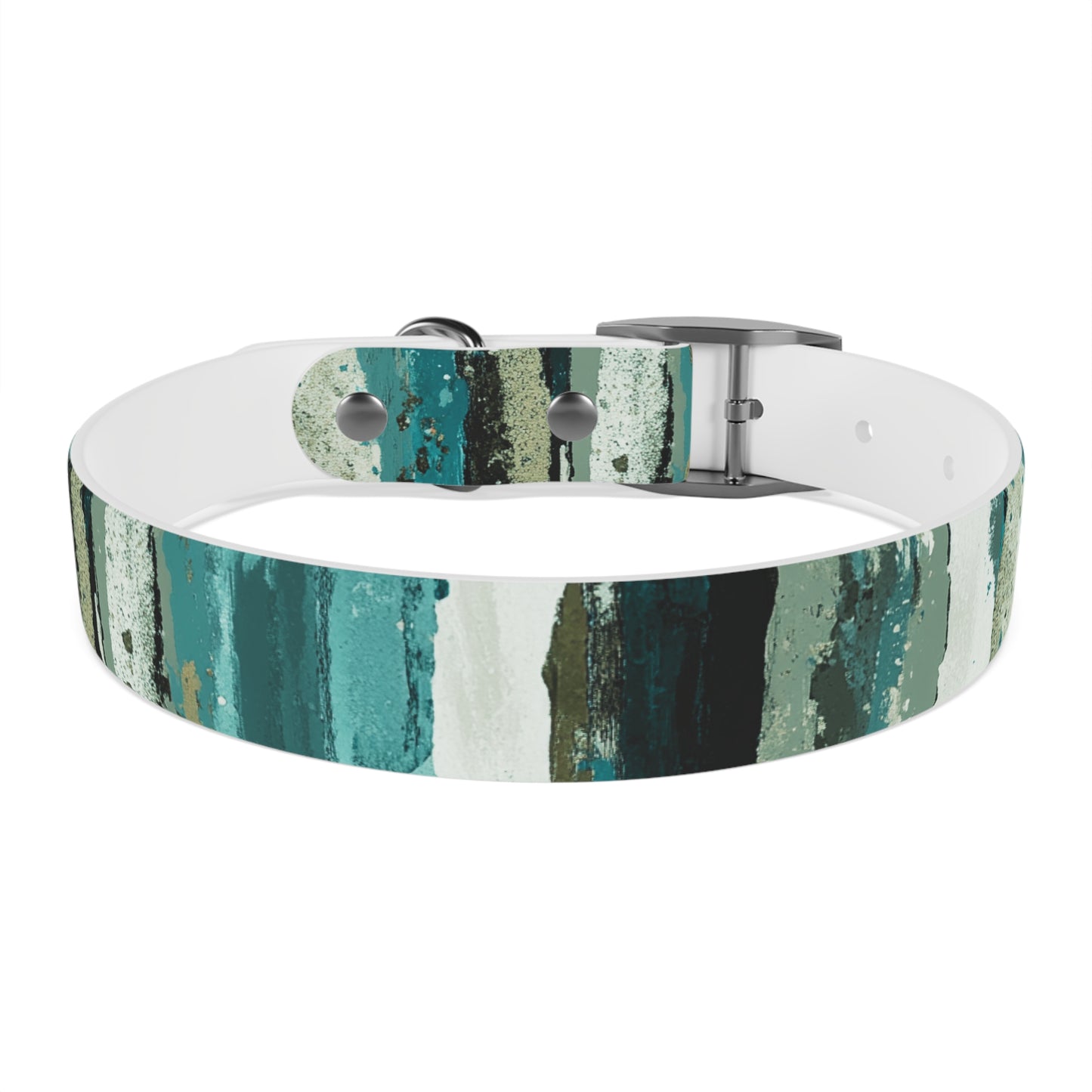 Teal Striped Abstract Dog Collar — Watercolor Brushstroke Pattern