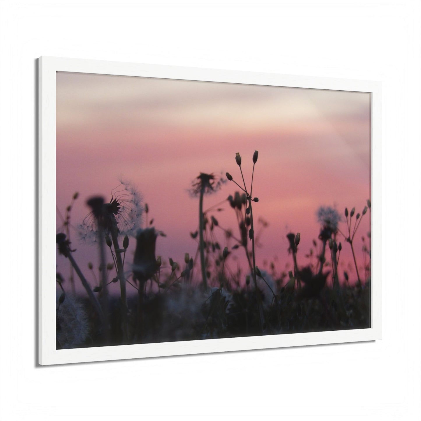 Sunset Meadow Framed Poster — Pink Sky Wildflower Wall Art