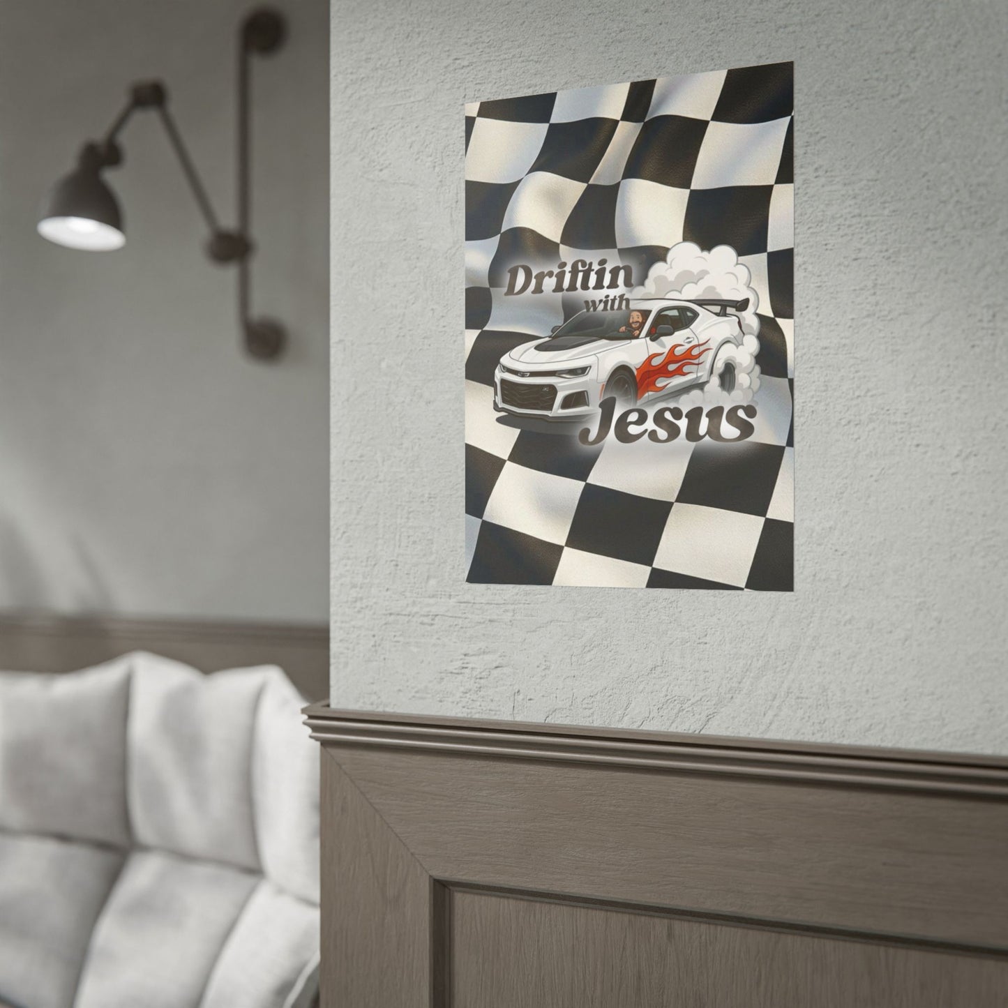 Rolled Poster — "Driftin' with Jesus" Racing Car Wall Art