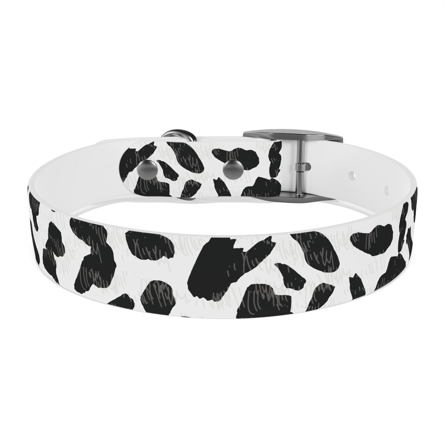 Cow Print Dog Collar — Black & White Spot Pattern
