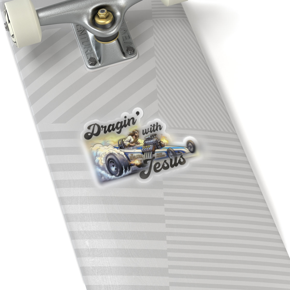 Dragin' with Jesus Kiss-Cut Sticker — Retro Dragster Faith Decal