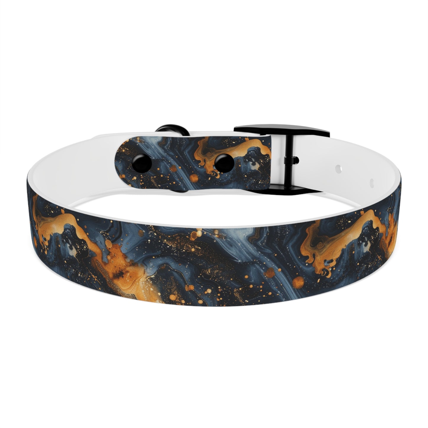 Celestial Marbled Dog Collar — Black & Gold Abstract Galaxy Pattern