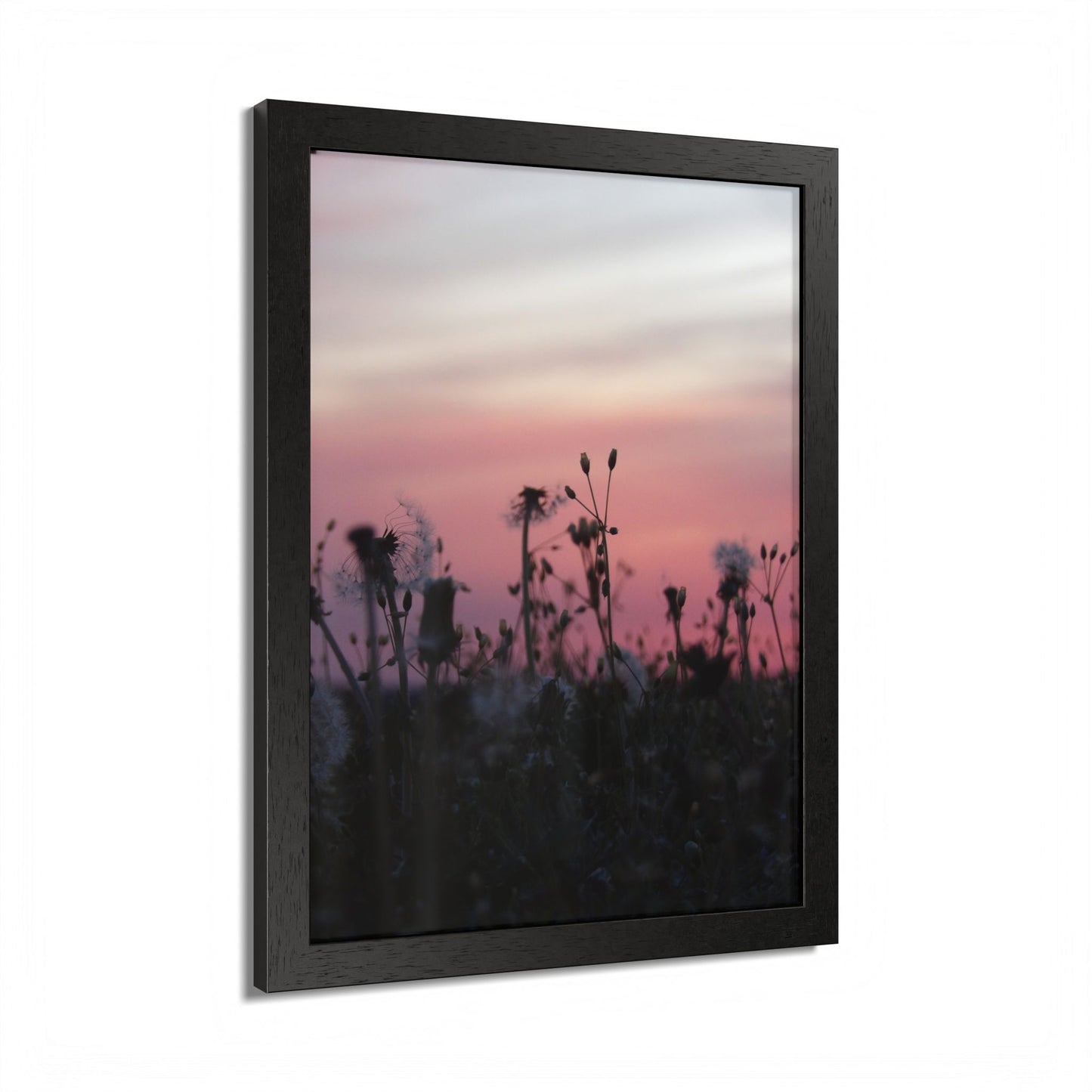 Sunset Meadow Framed Poster — Pink Sky Wildflower Wall Art