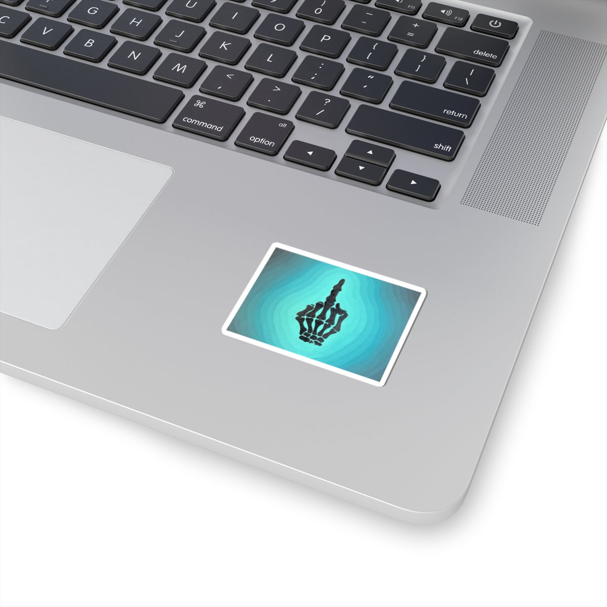 Skeleton Middle Finger Sticker — Funny Gothic Kiss-Cut Laptop Decal