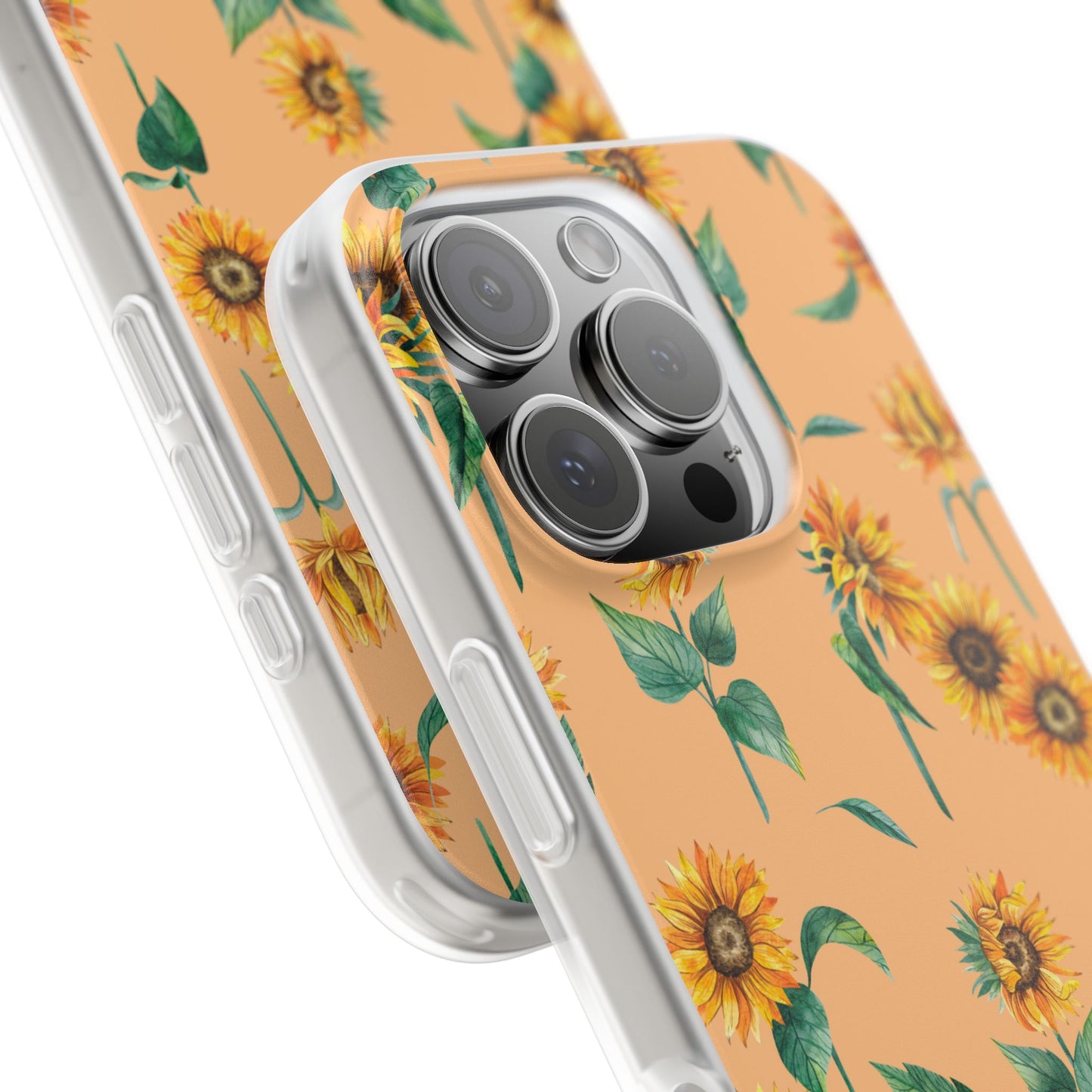 Sunflower Pattern Flexi Case — Floral Phone Case on Peach Background