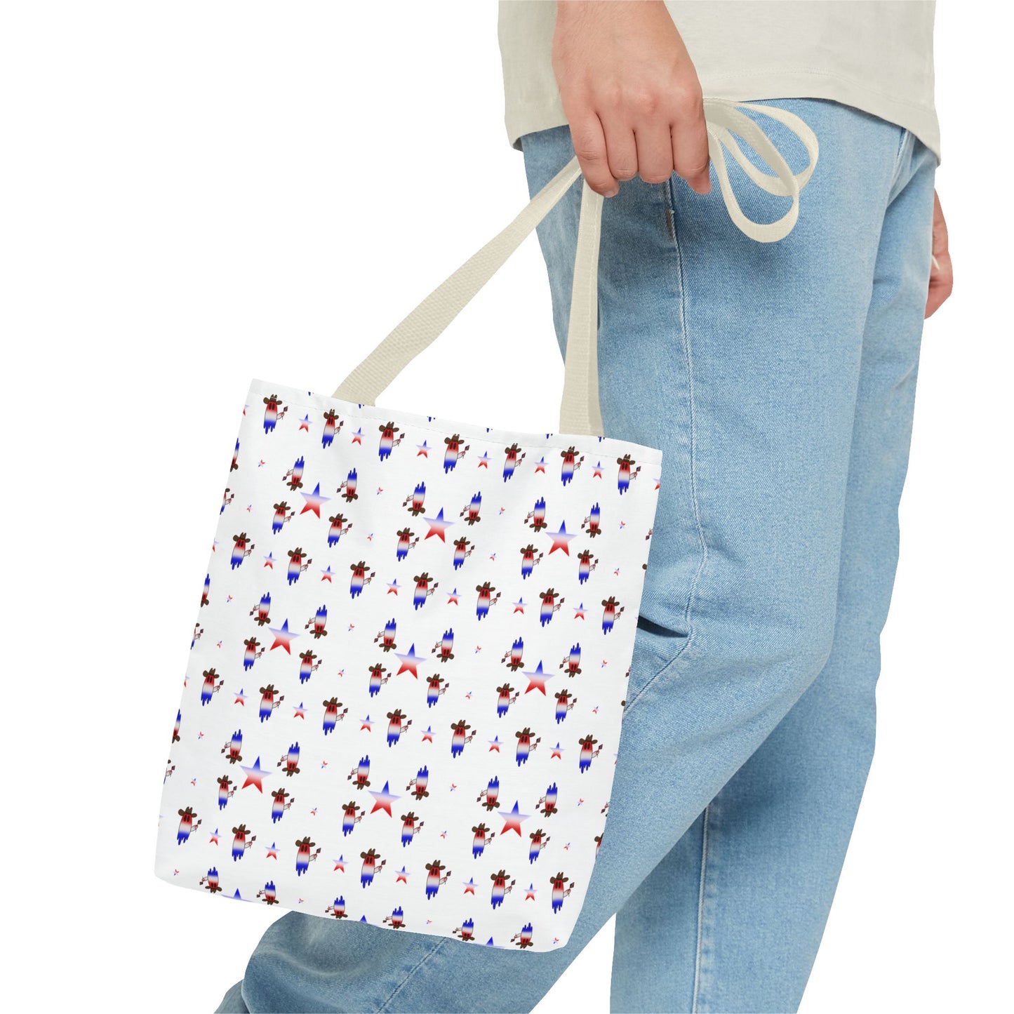 Patriotic Ghost Pattern Tote Bag – Red White Blue All-Over Print