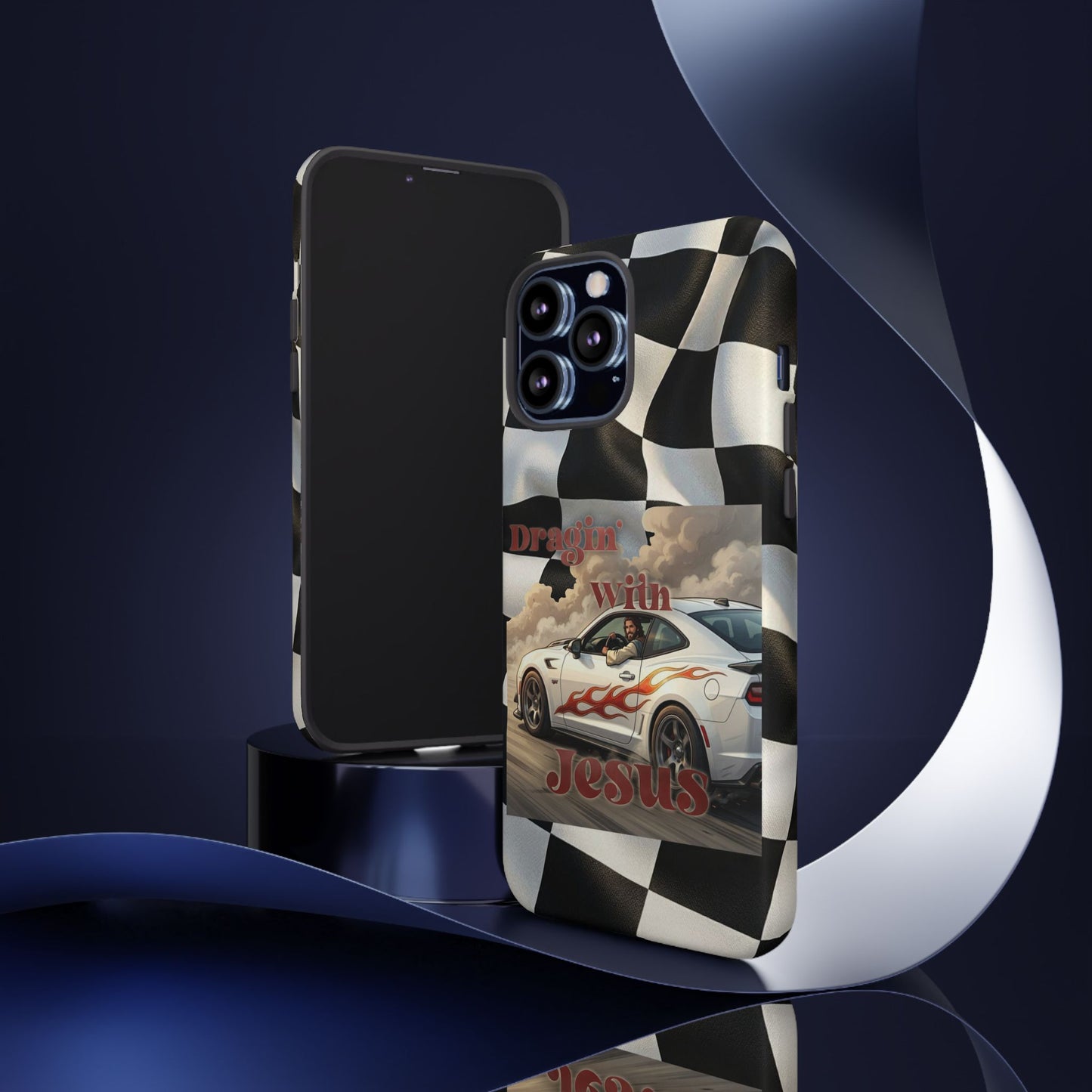 Phone Case — 'Dragin' With Jesus' Racing Checkered Design - iPhone