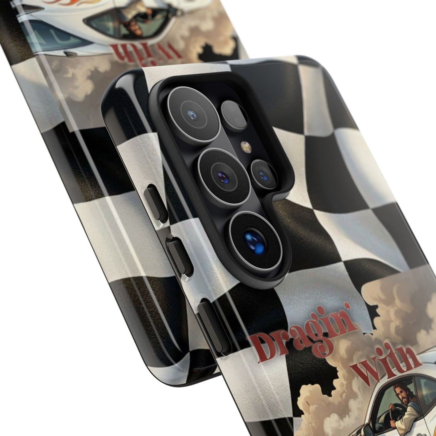 Phone Case — "Dragin' With Jesus" Racing Checkered flag - Samsung / Google phones