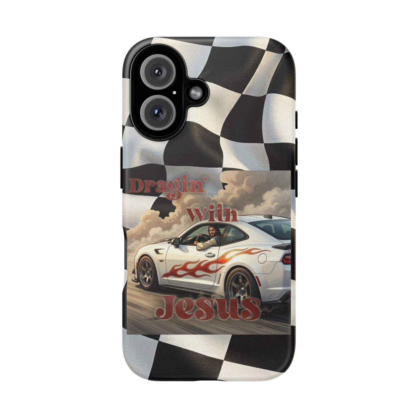 Phone Case — 'Dragin' With Jesus' Racing Checkered Design - iPhone