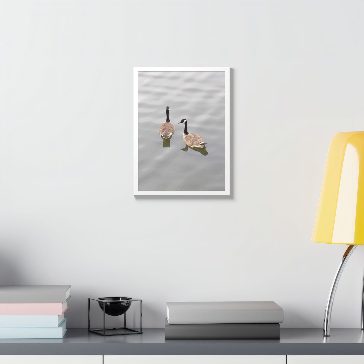 Canada Geese Wall Art Framed Photo Print — Serene Lake Nature Poster