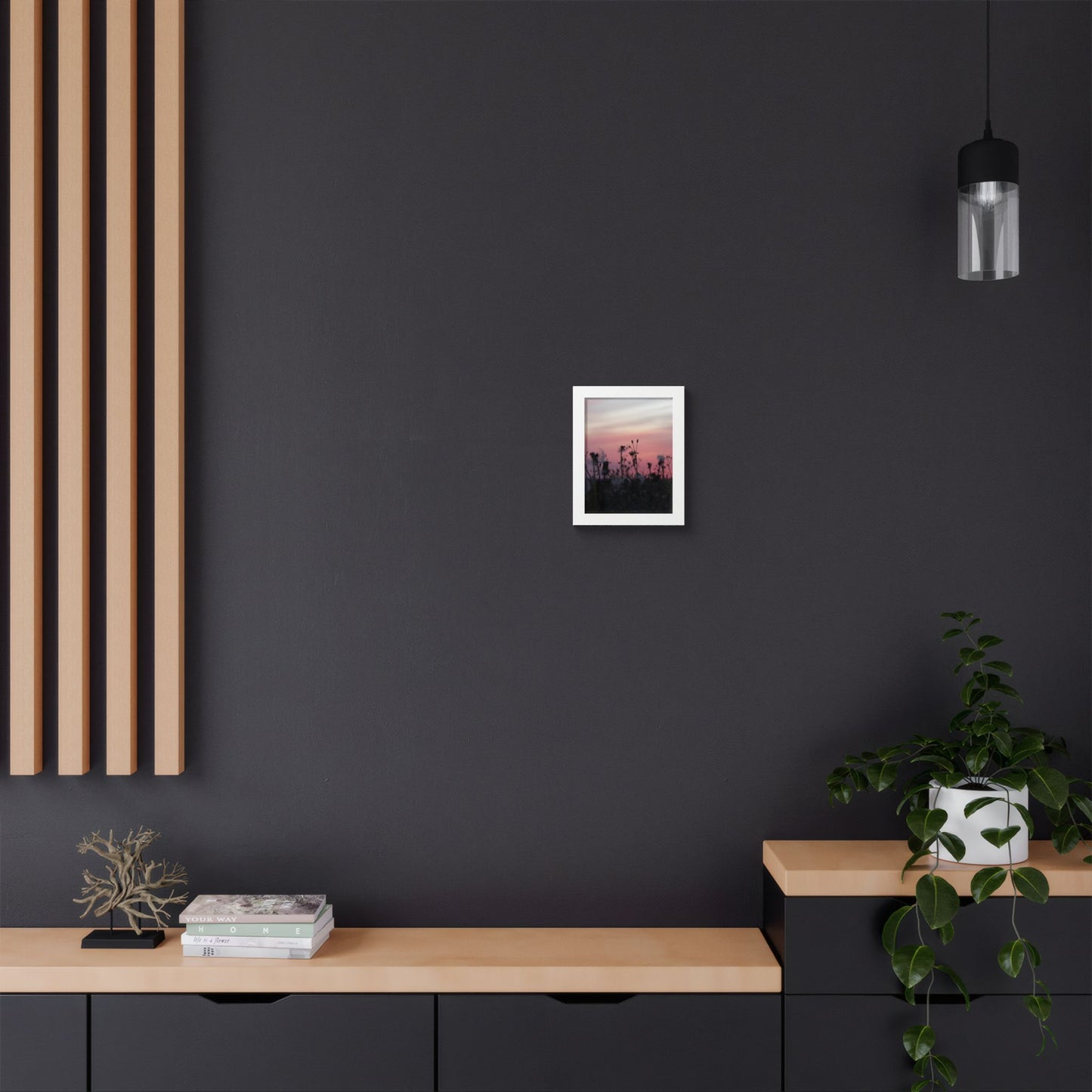 Sunset Meadow Framed Poster — Pink Sky Wildflower Wall Art