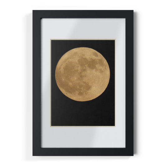 Moon Print Framed Poster — Gold Lunar Art in Black Frame