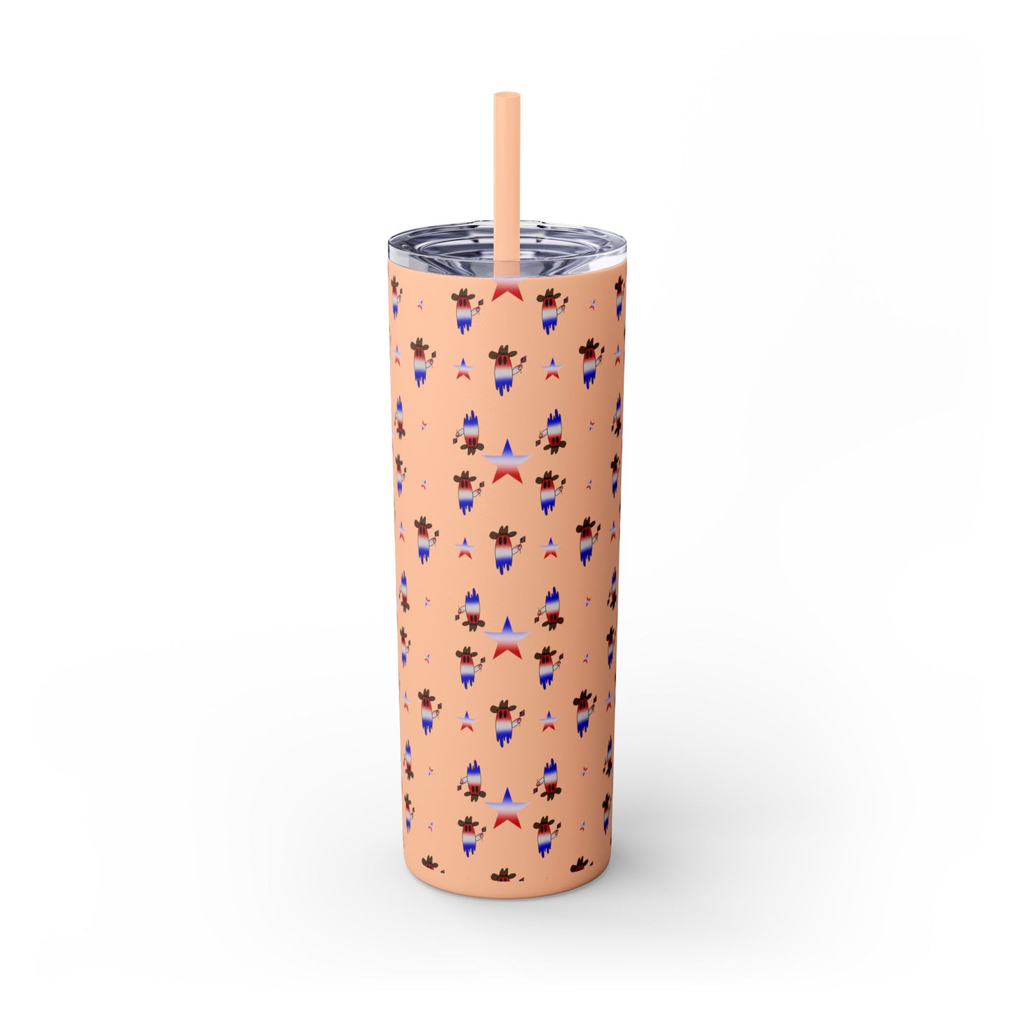 Patriotic Ghost Skinny Tumbler 20oz — Fourth of July Red White Blue Straw Cup