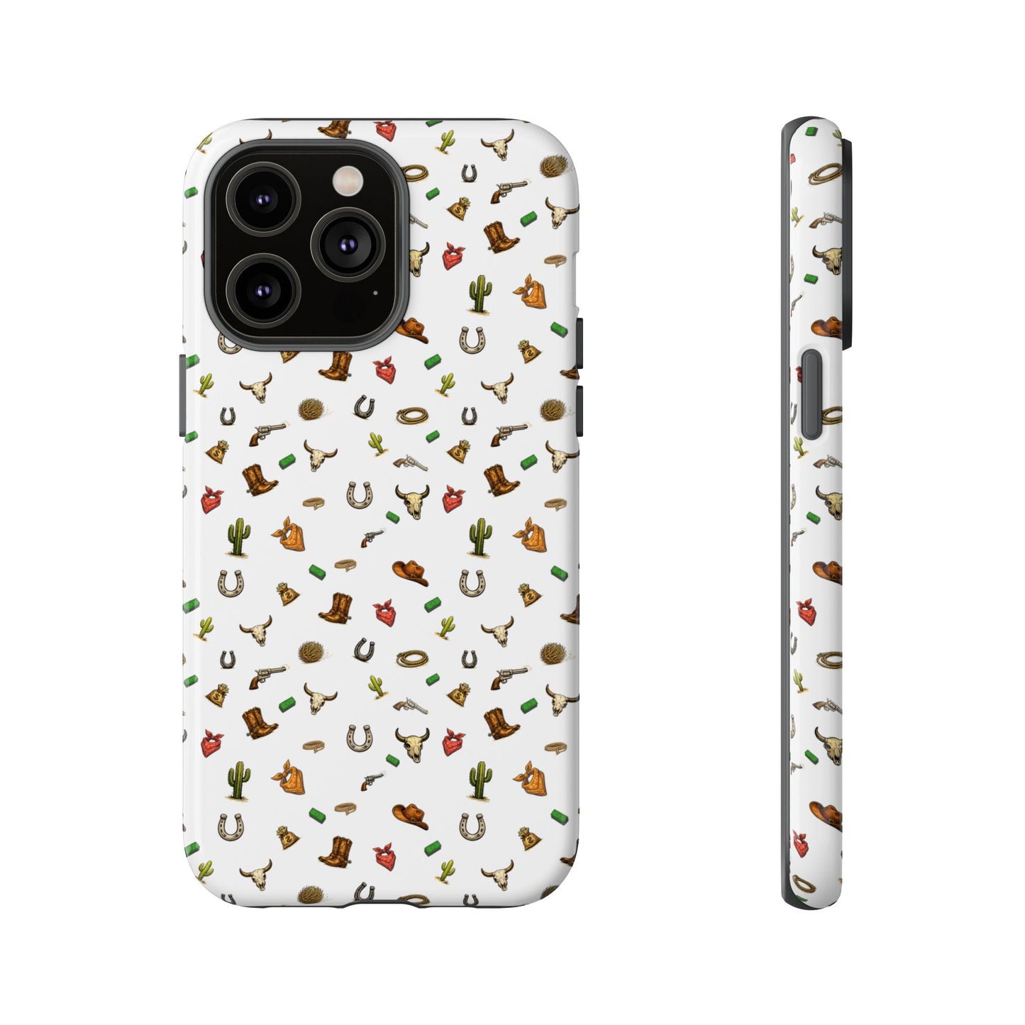 Western Cowboy Pattern Phone Case — Rodeo Hat, Horseshoe & Cactus Tough Case