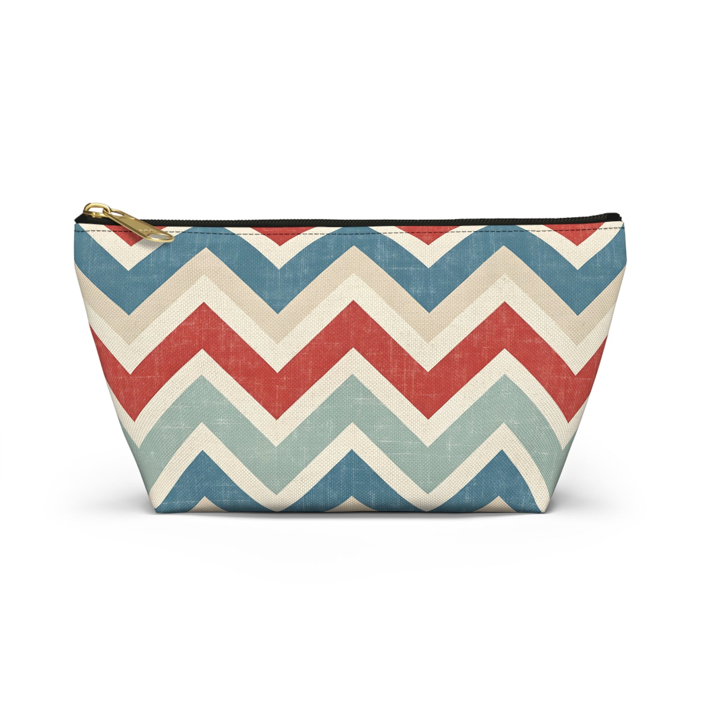 Chevron Accessory Pouch (T-Bottom) – Vintage Red, Blue & Cream Cosmetic Bag