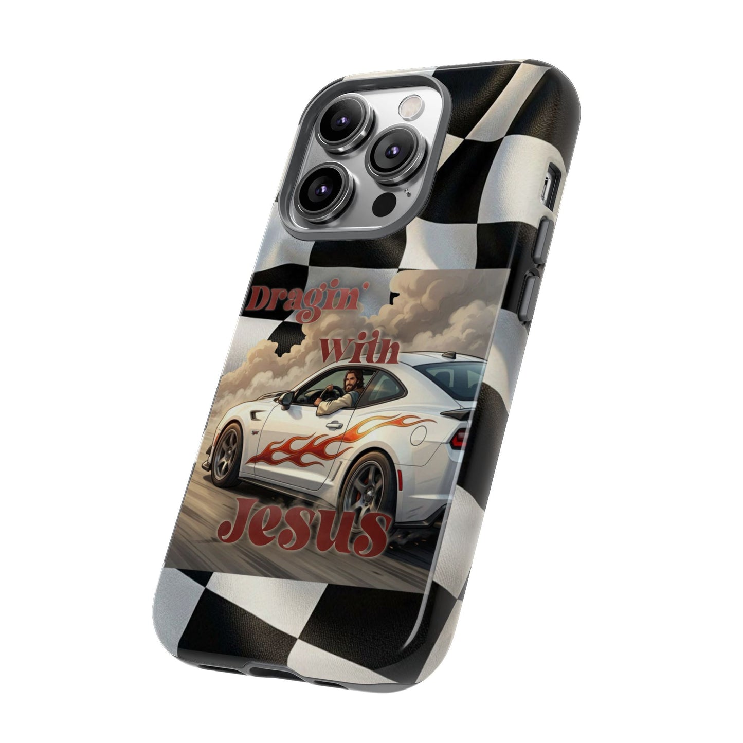 Phone Case — 'Dragin' With Jesus' Racing Checkered Design - iPhone