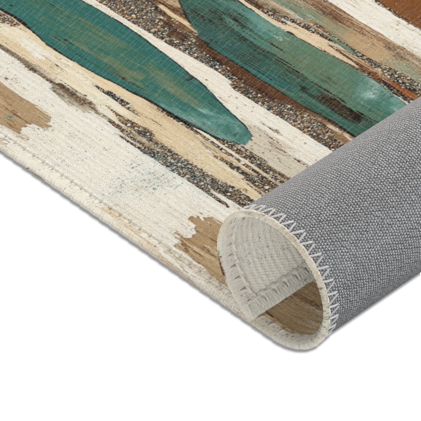 Boho Teal & Rust Brushstroke Area Rug
