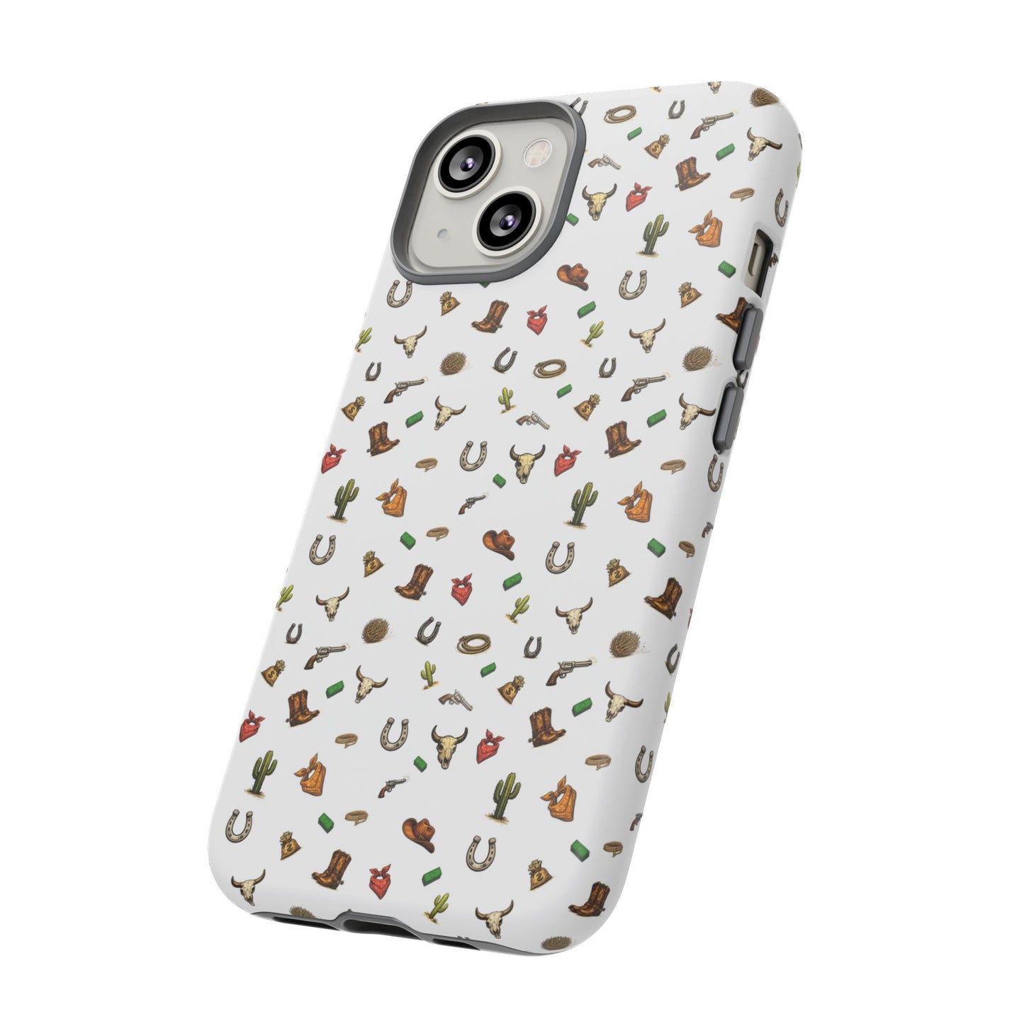 Western Cowboy Pattern Phone Case — Rodeo Hat, Horseshoe & Cactus Tough Case