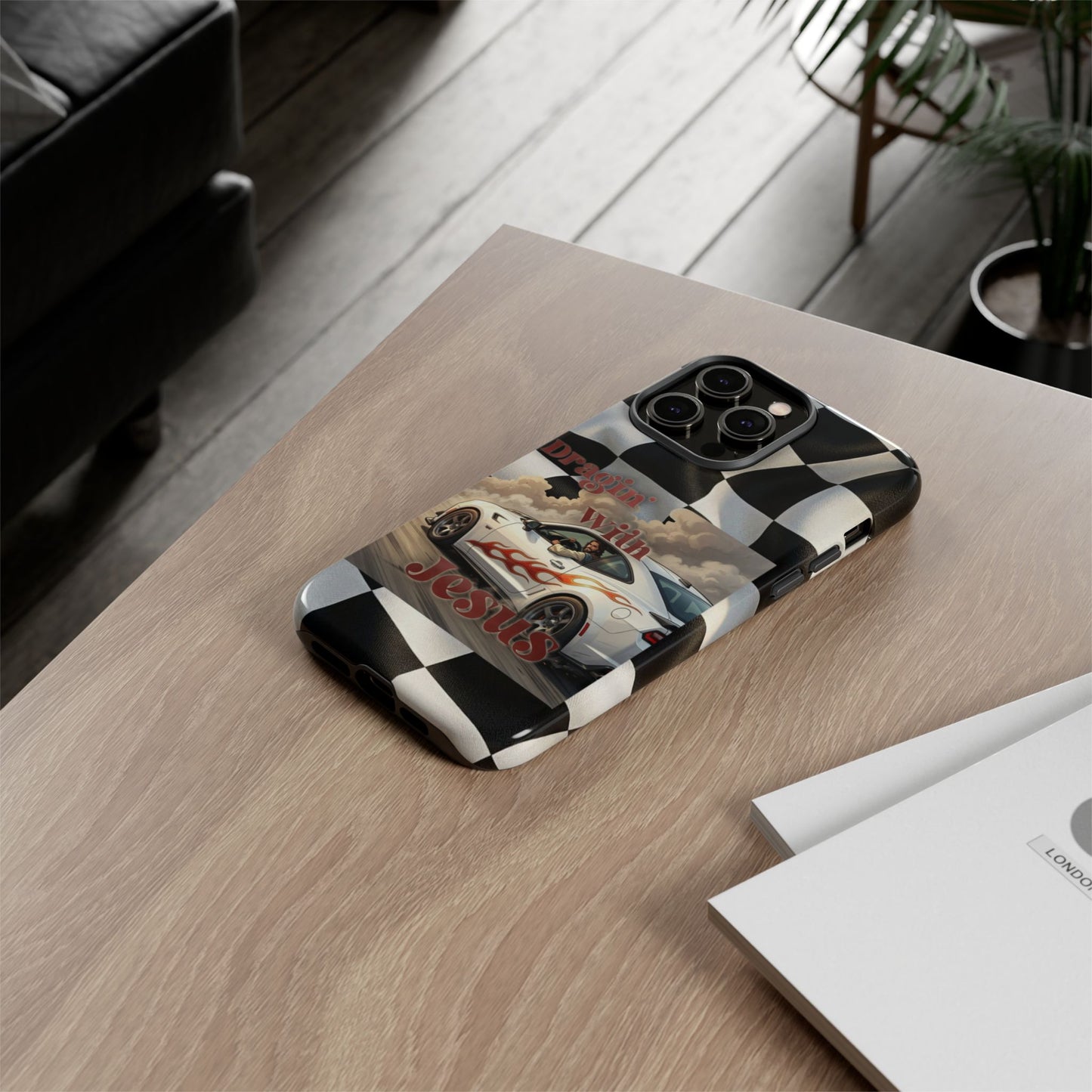 Phone Case — 'Dragin' With Jesus' Racing Checkered Design - iPhone