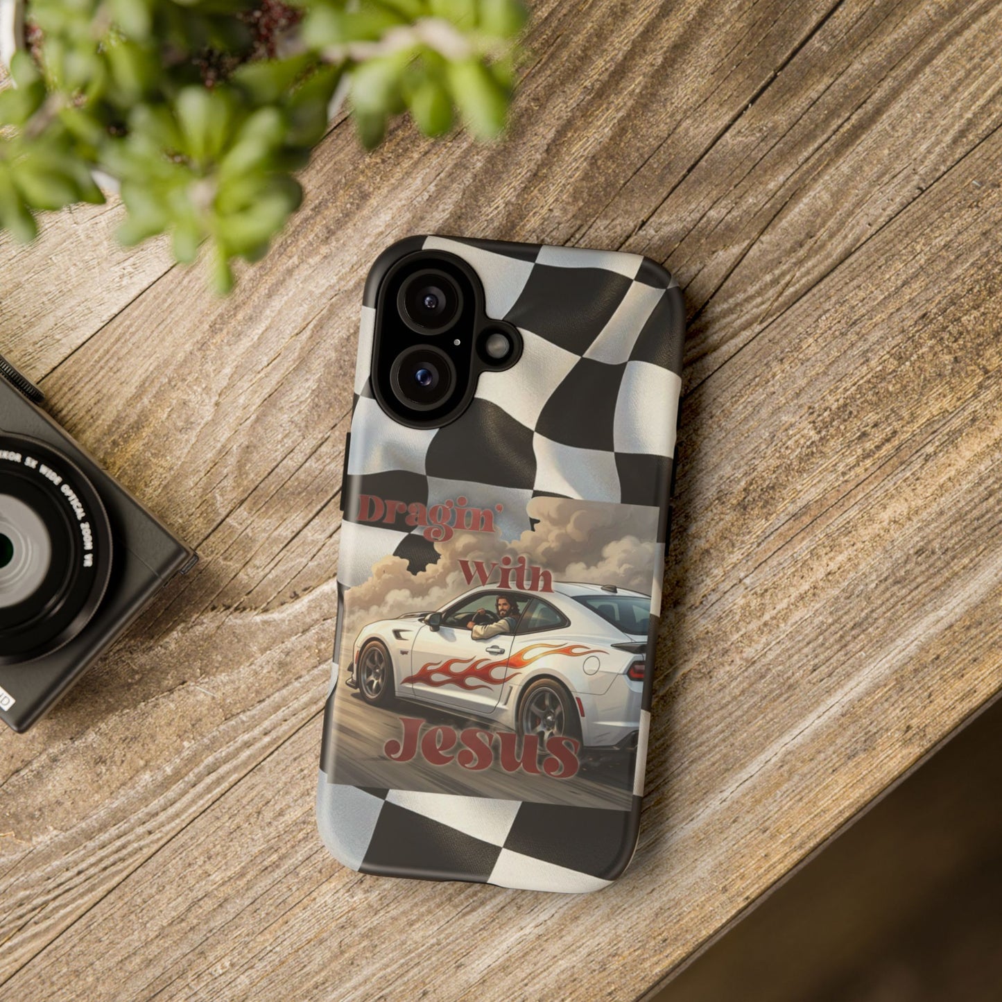 Phone Case — 'Dragin' With Jesus' Racing Checkered Design - iPhone