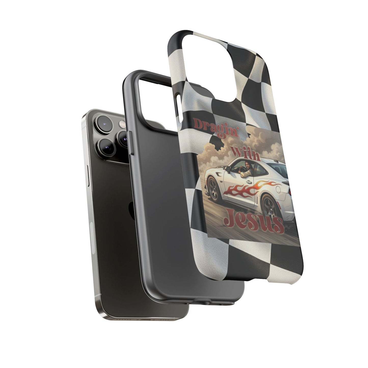 Phone Case — 'Dragin' With Jesus' Racing Checkered Design - iPhone