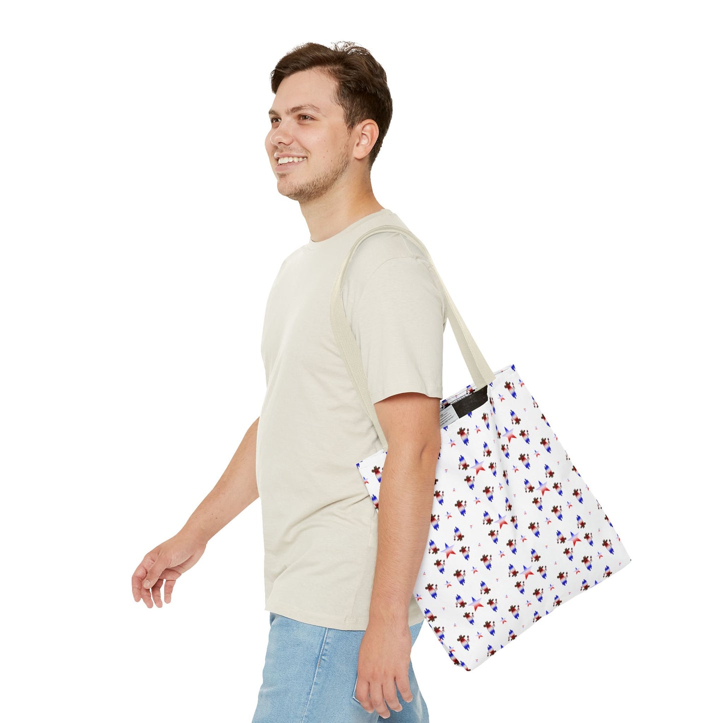 Patriotic Ghost Pattern Tote Bag – Red White Blue All-Over Print