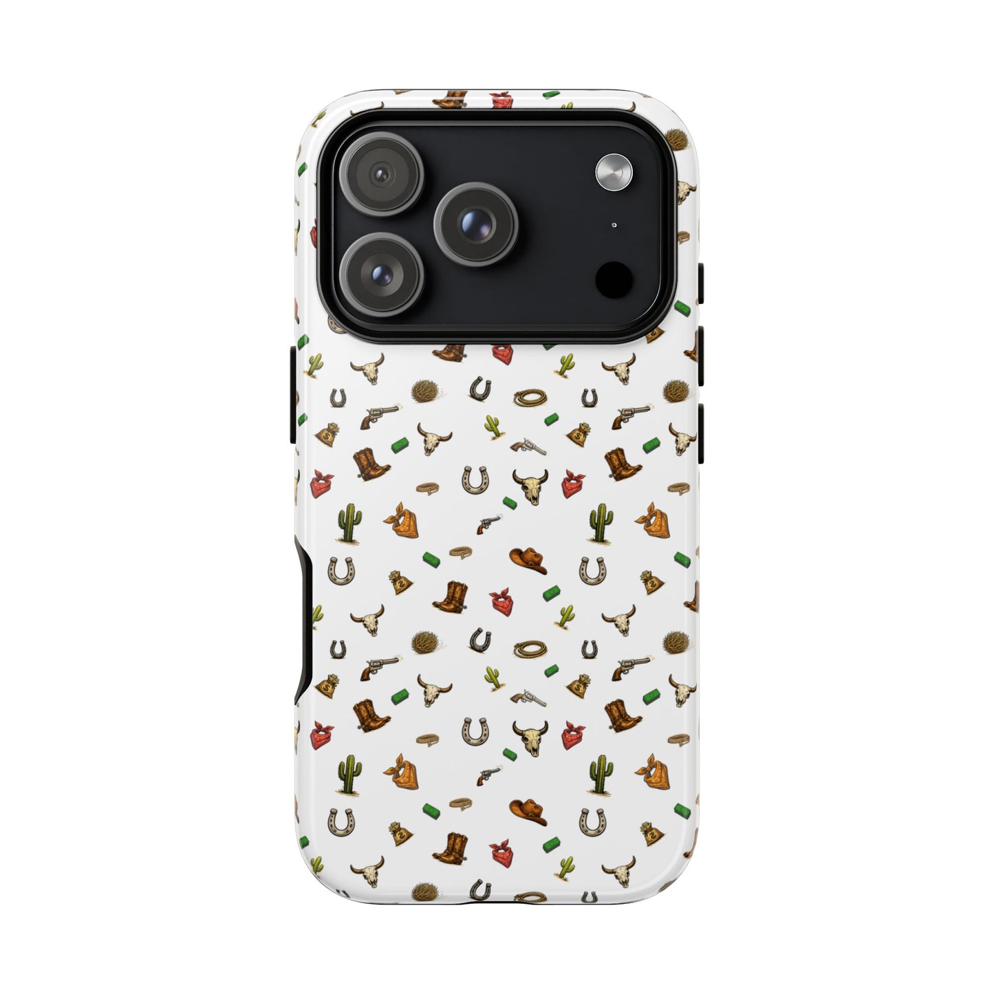 Western Cowboy Pattern Phone Case — Rodeo Hat, Horseshoe & Cactus Tough Case