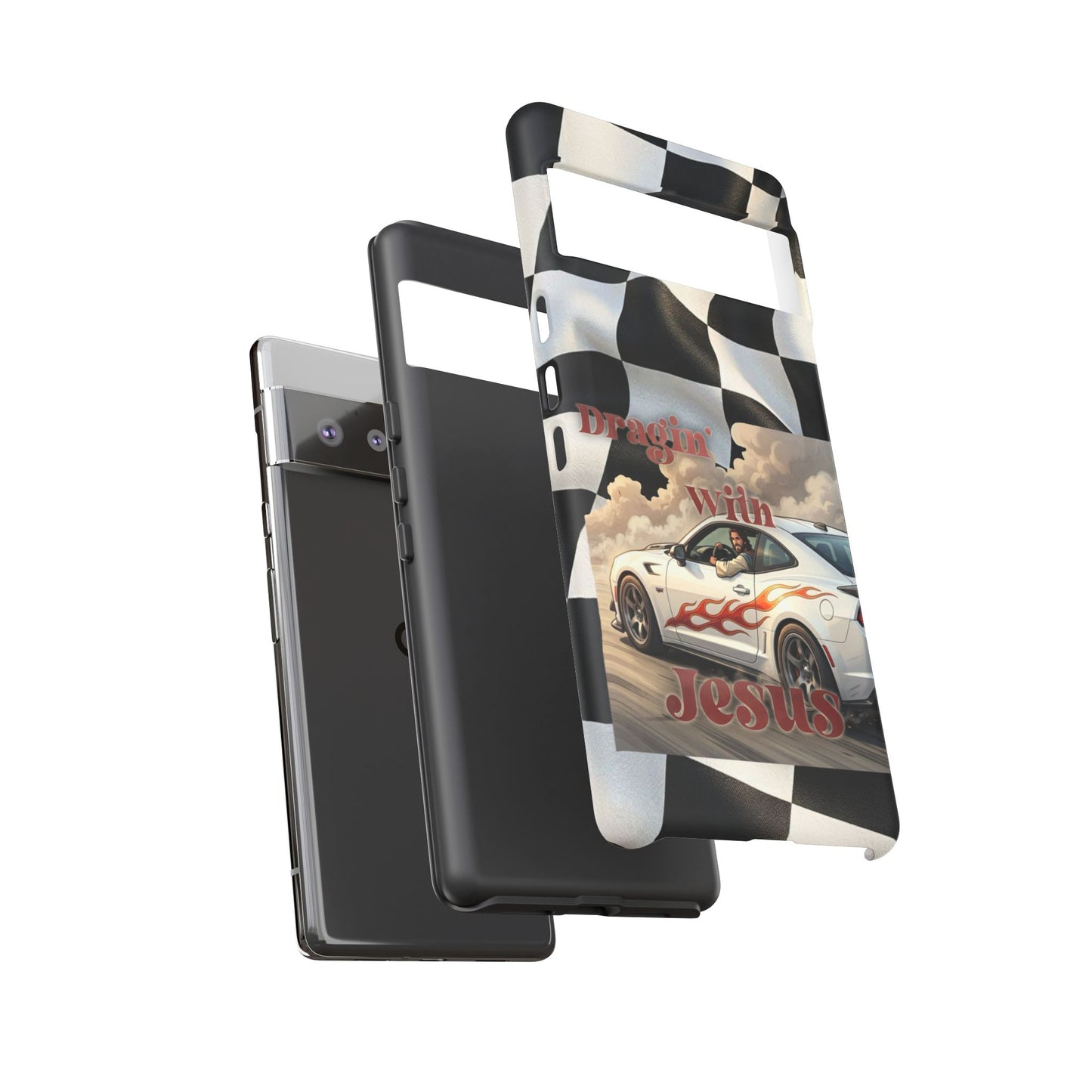Phone Case — "Dragin' With Jesus" Racing Checkered flag - Samsung / Google phones