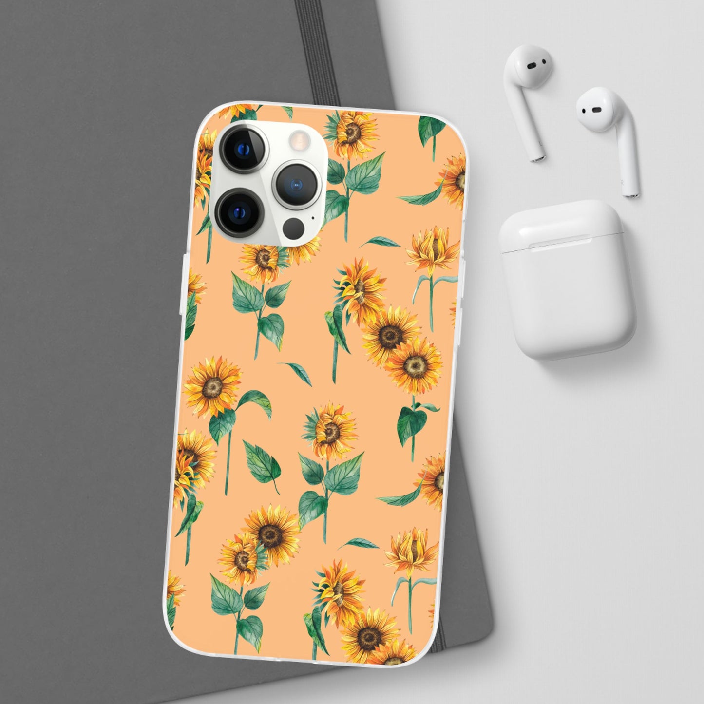 Sunflower Pattern Flexi Case — Floral Phone Case on Peach Background