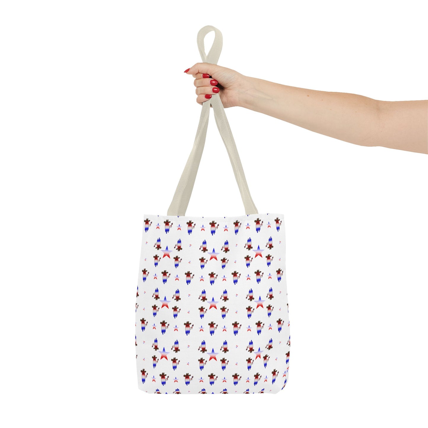 Patriotic Ghost Pattern Tote Bag – Red White Blue All-Over Print