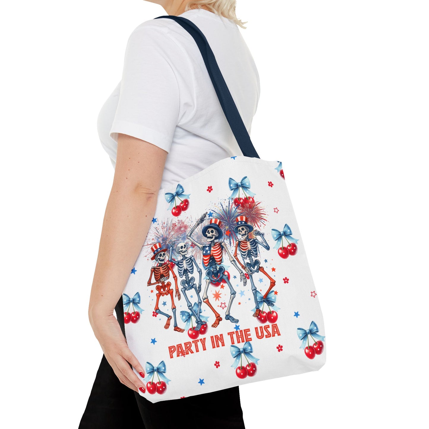 Patriotic Skeletons Tote Bag — "Party in the USA" 4th of July All-Over Print