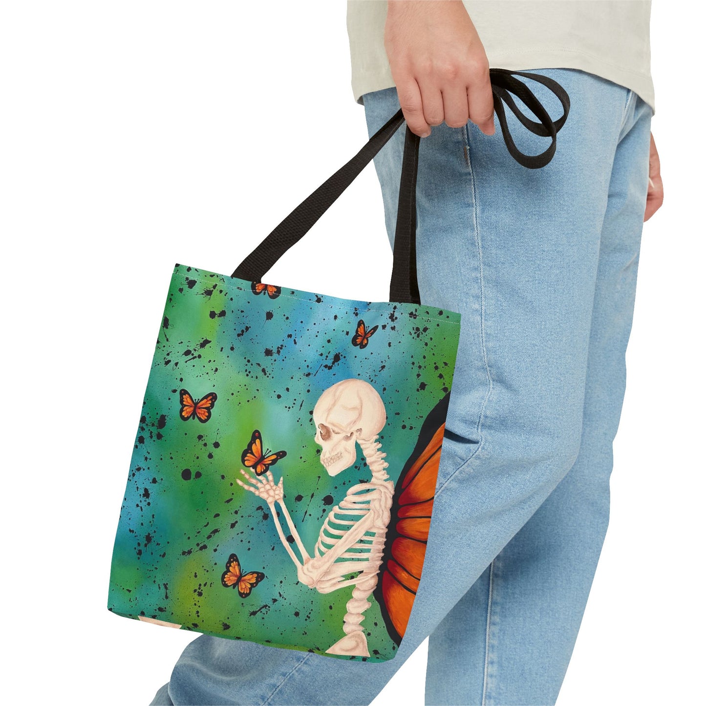 Skeleton & Monarch Tote Bag – Butterfly Skull Art Tote