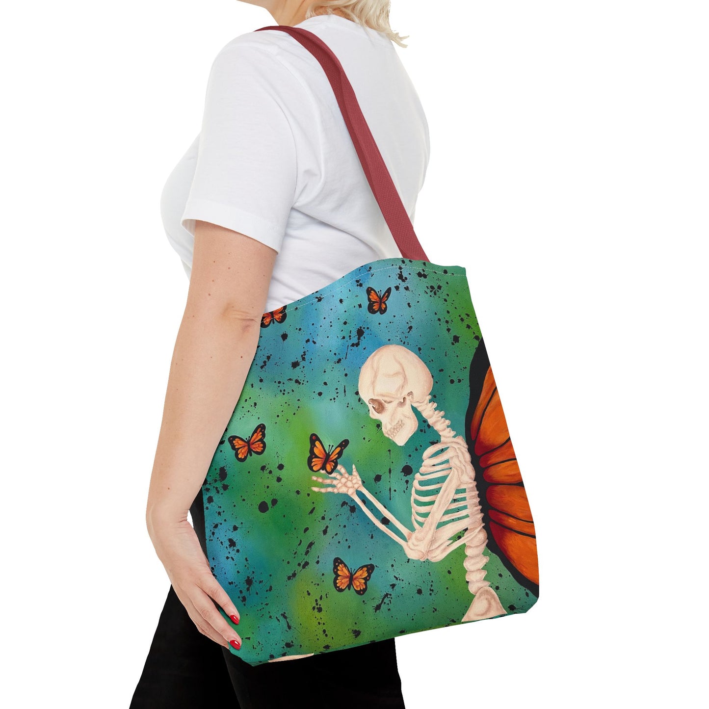 Skeleton & Monarch Tote Bag – Butterfly Skull Art Tote