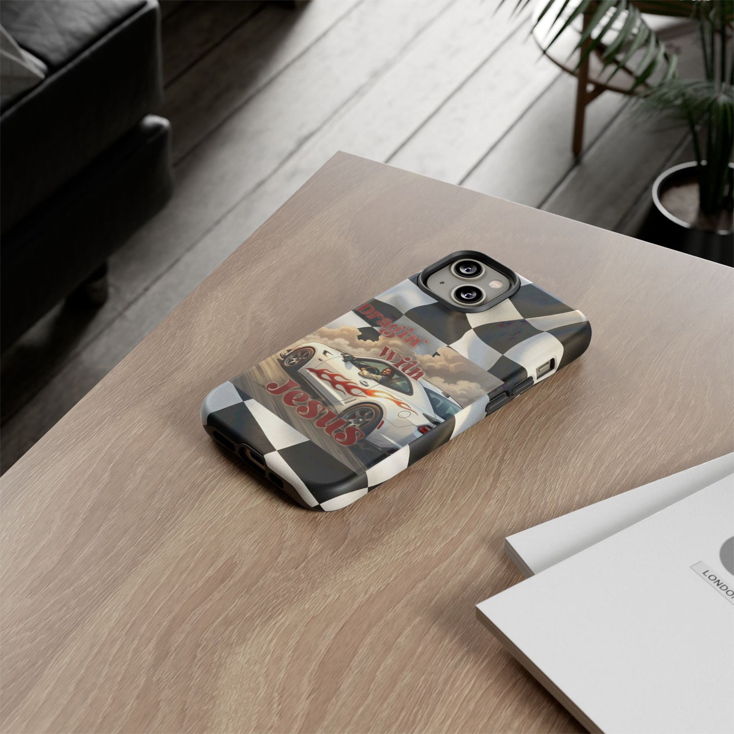 Phone Case — 'Dragin' With Jesus' Racing Checkered Design - iPhone