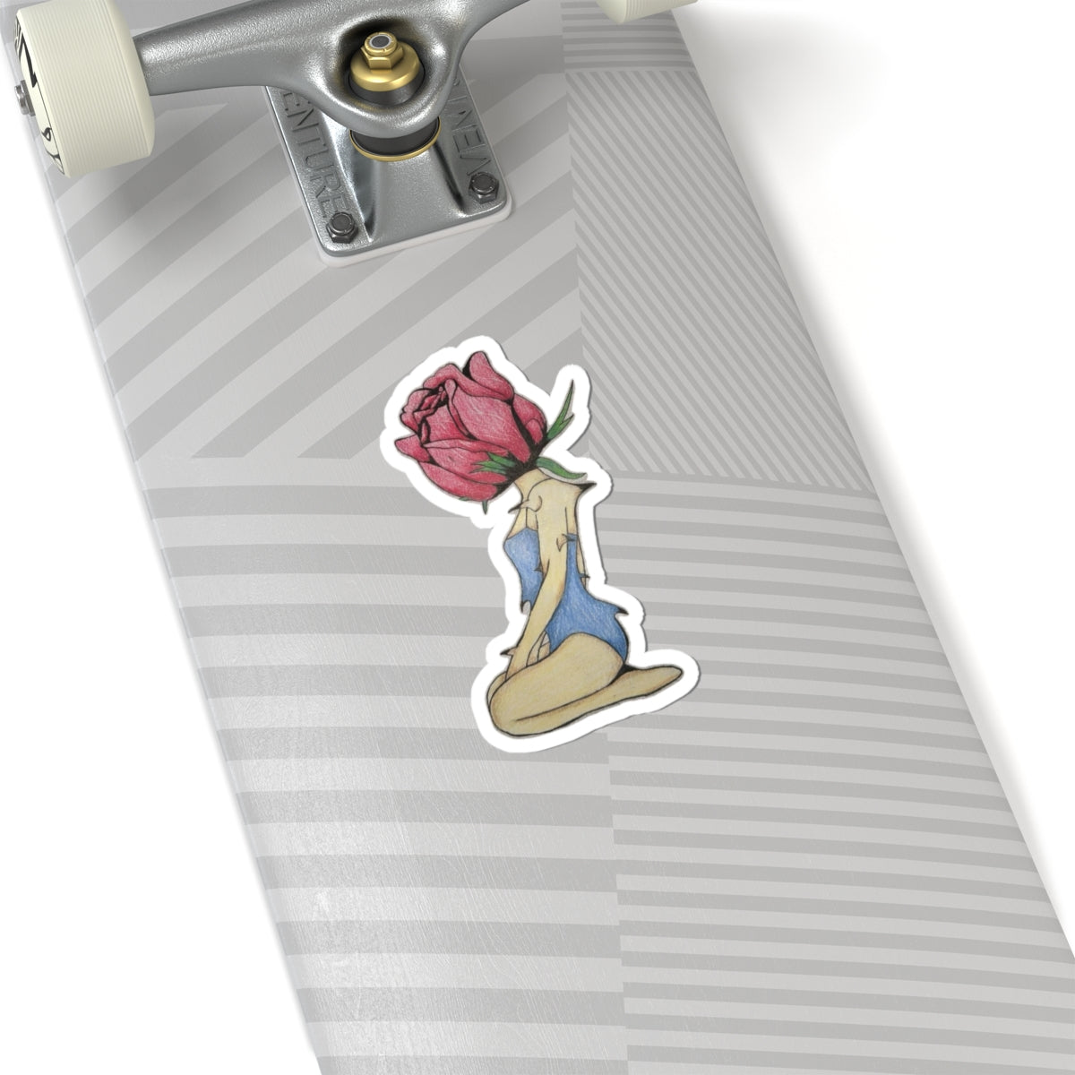 Rose-Headed Figure Kiss-Cut Sticker — Floral Art Laptop Decal