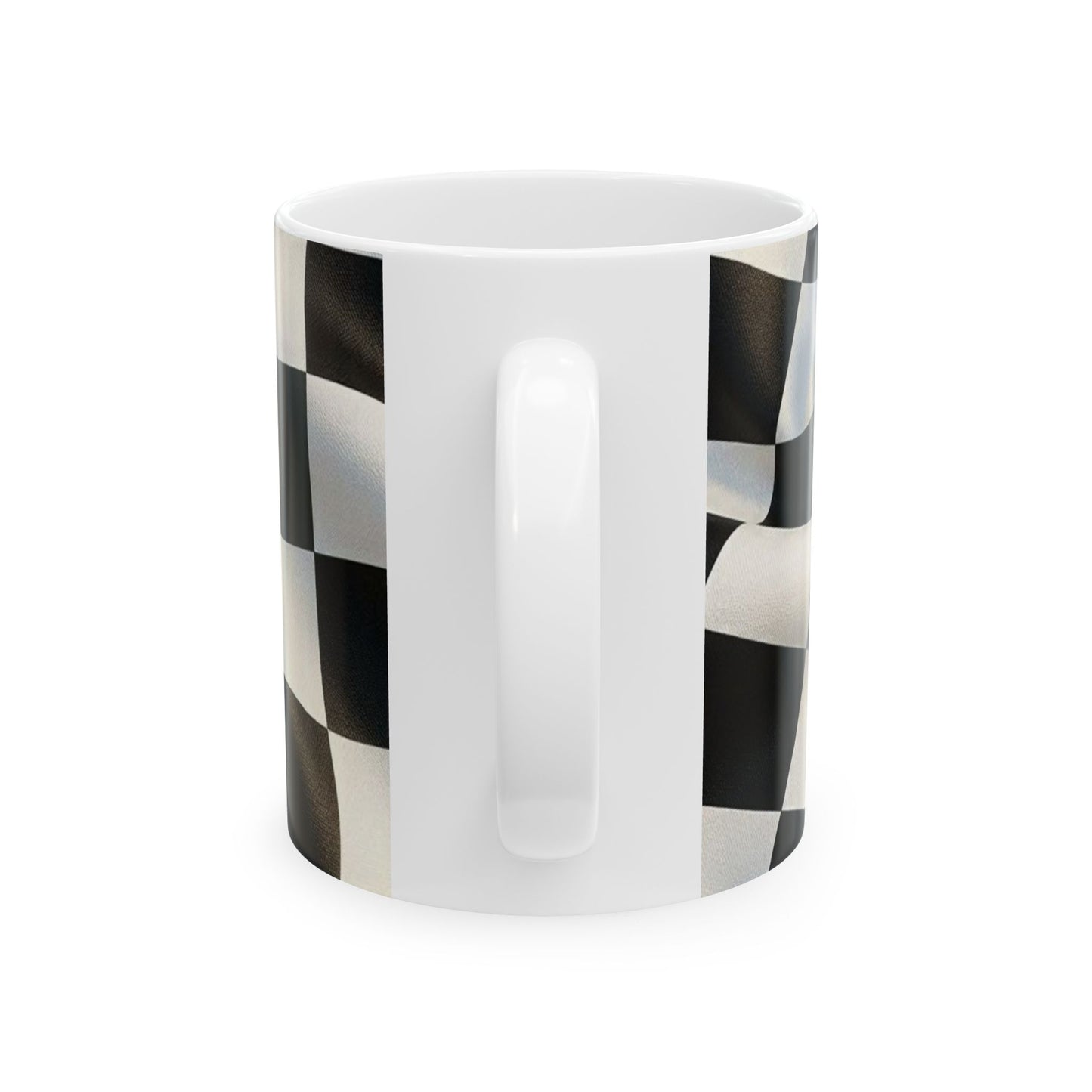 Dragin with Jesus Ceramic Mug — Racing Checkered Design with Faith Car Graphic (11oz/15oz)