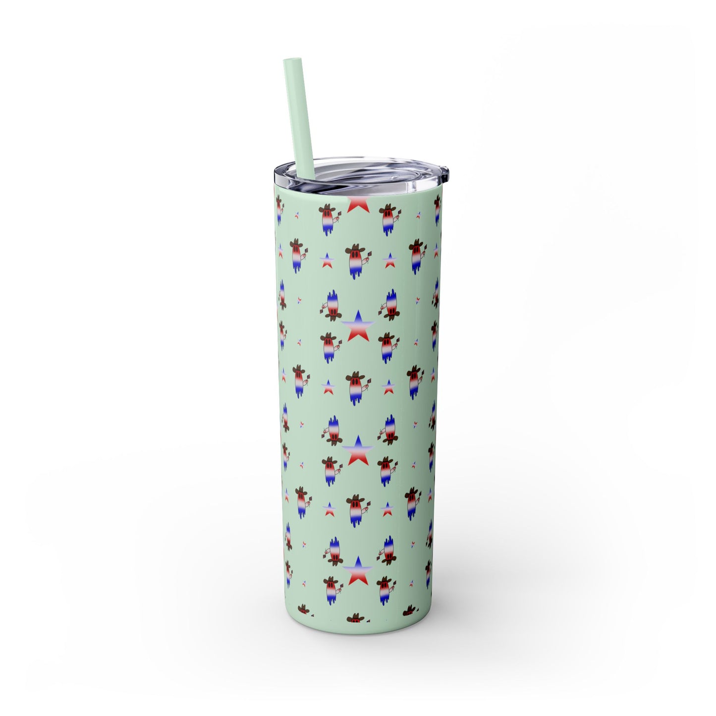 Patriotic Ghost Skinny Tumbler 20oz — Fourth of July Red White Blue Straw Cup