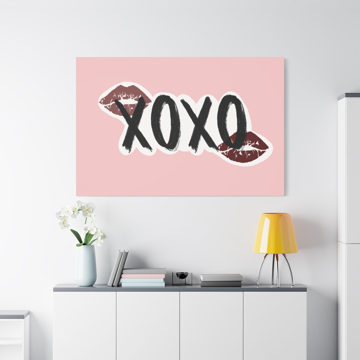 XOXO Kiss Wall Canvas — Pink Romantic Home Décor for Valentine’s Day