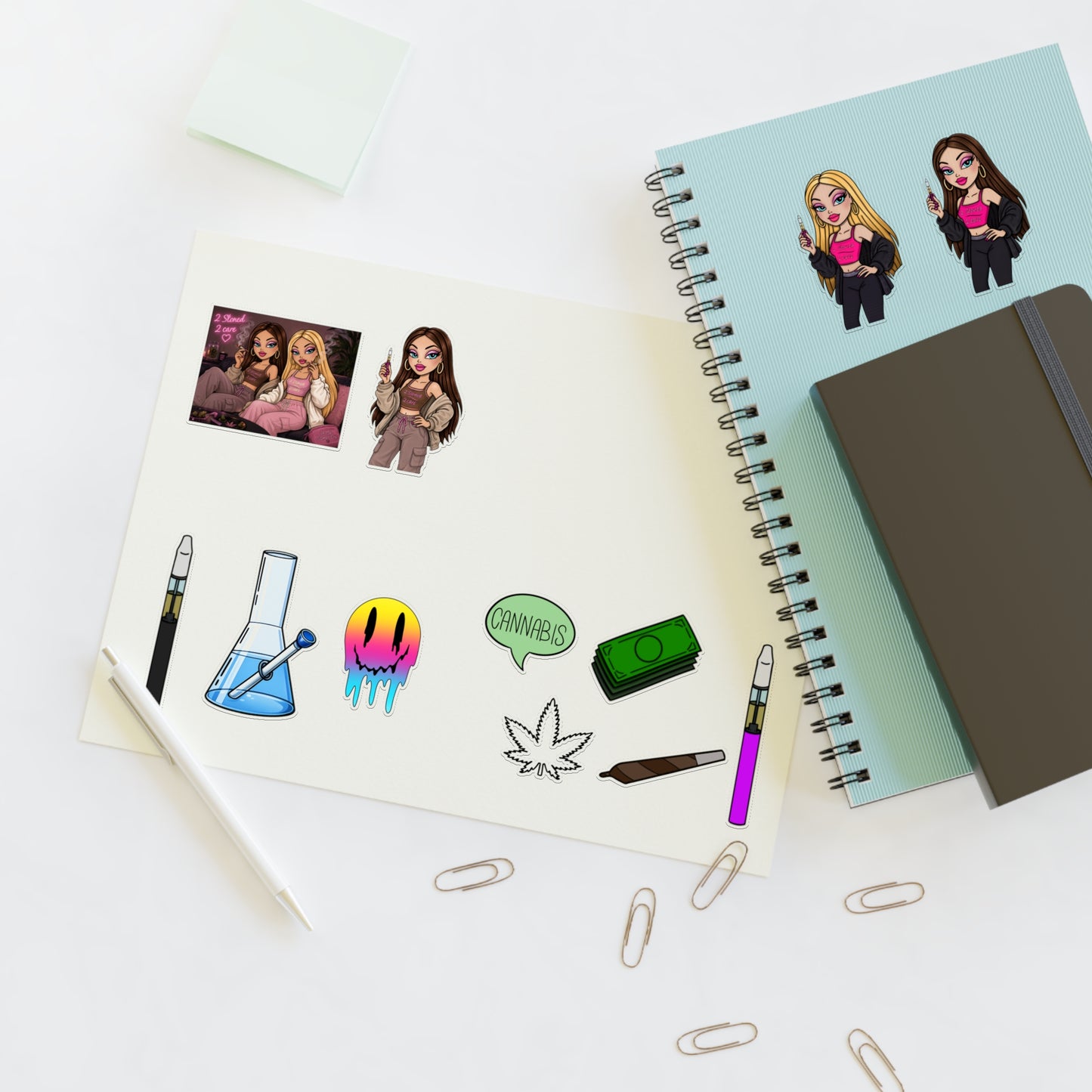 Cannabis Vibes Sticker Sheet — Smoking Accessories & Chill Girl Character Stickers