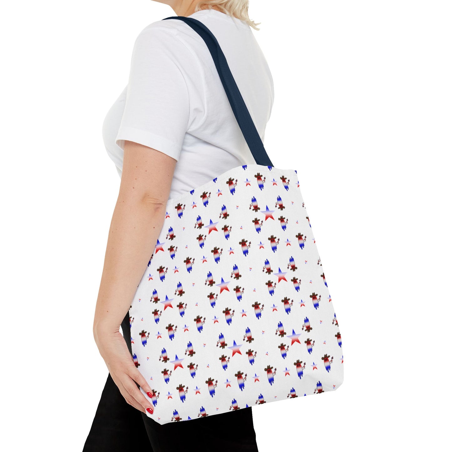 Patriotic Ghost Pattern Tote Bag – Red White Blue All-Over Print