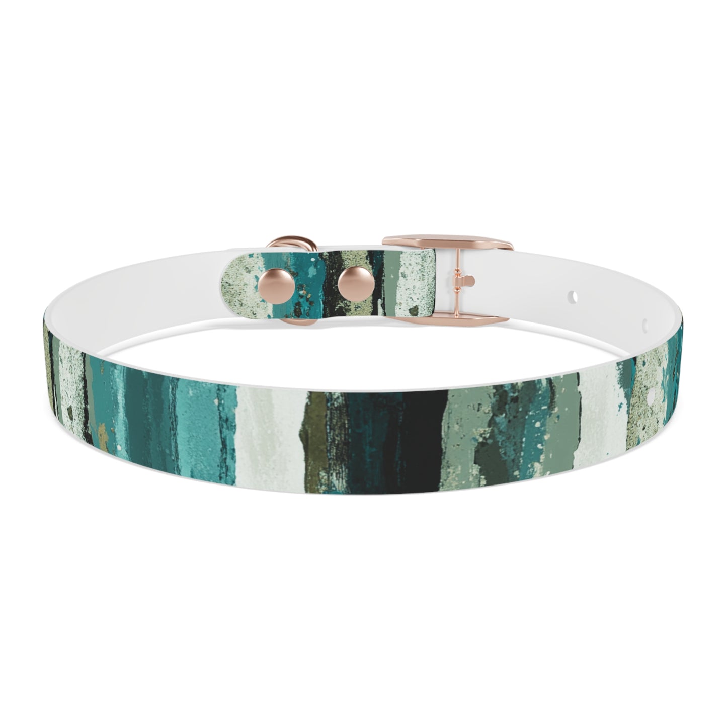Teal Striped Abstract Dog Collar — Watercolor Brushstroke Pattern