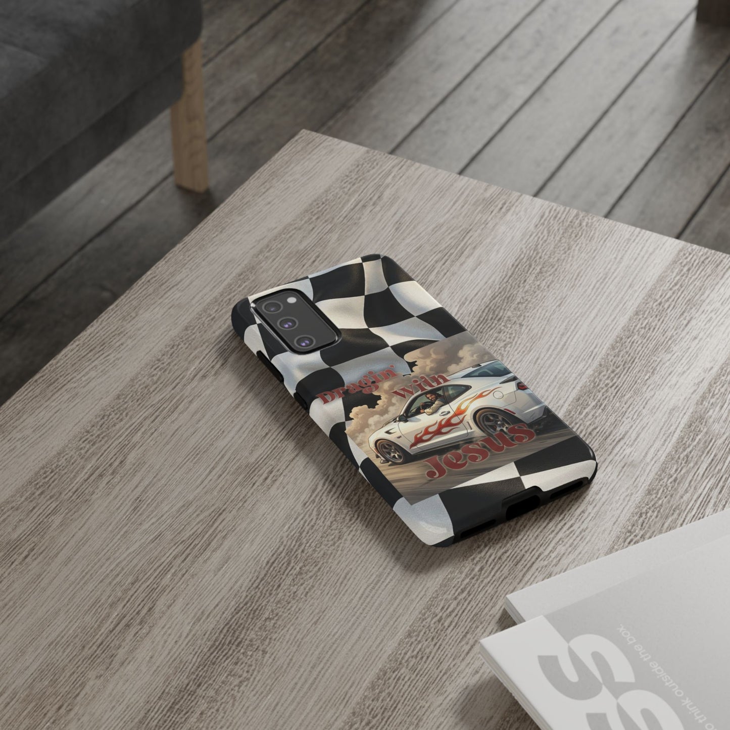 Phone Case — "Dragin' With Jesus" Racing Checkered flag - Samsung / Google phones
