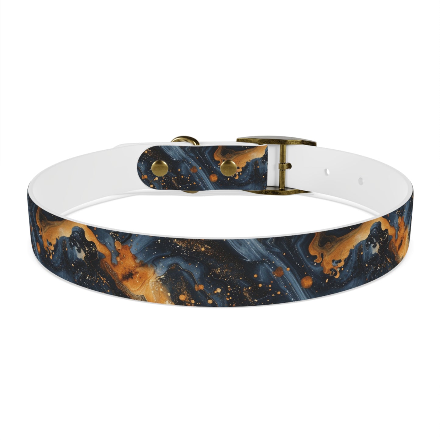 Celestial Marbled Dog Collar — Black & Gold Abstract Galaxy Pattern
