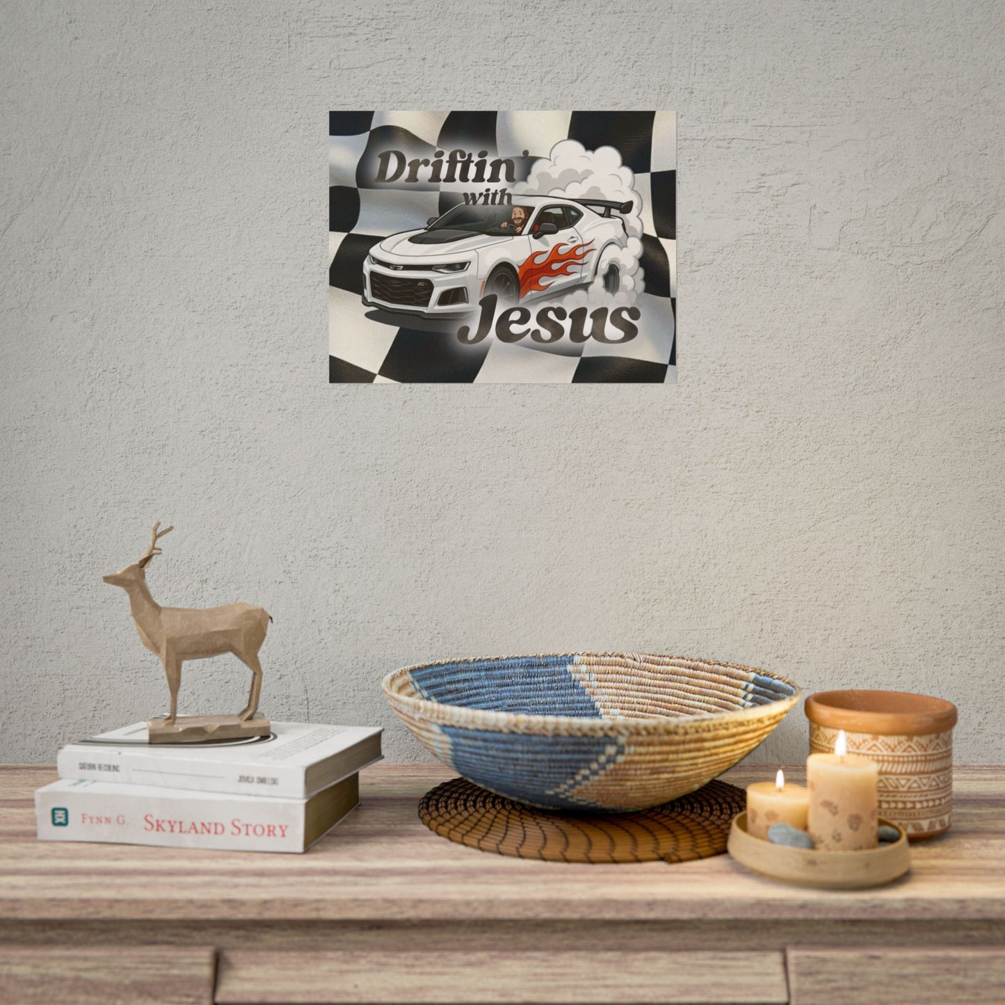 Rolled Poster — "Driftin' with Jesus" Racing Car Wall Art