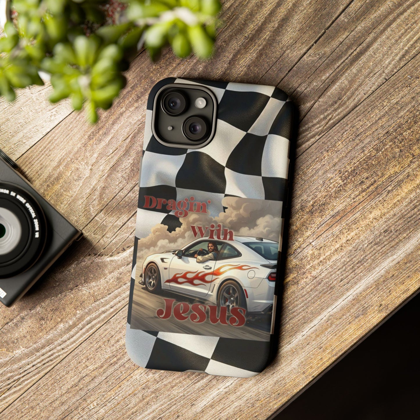 Phone Case — 'Dragin' With Jesus' Racing Checkered Design - iPhone