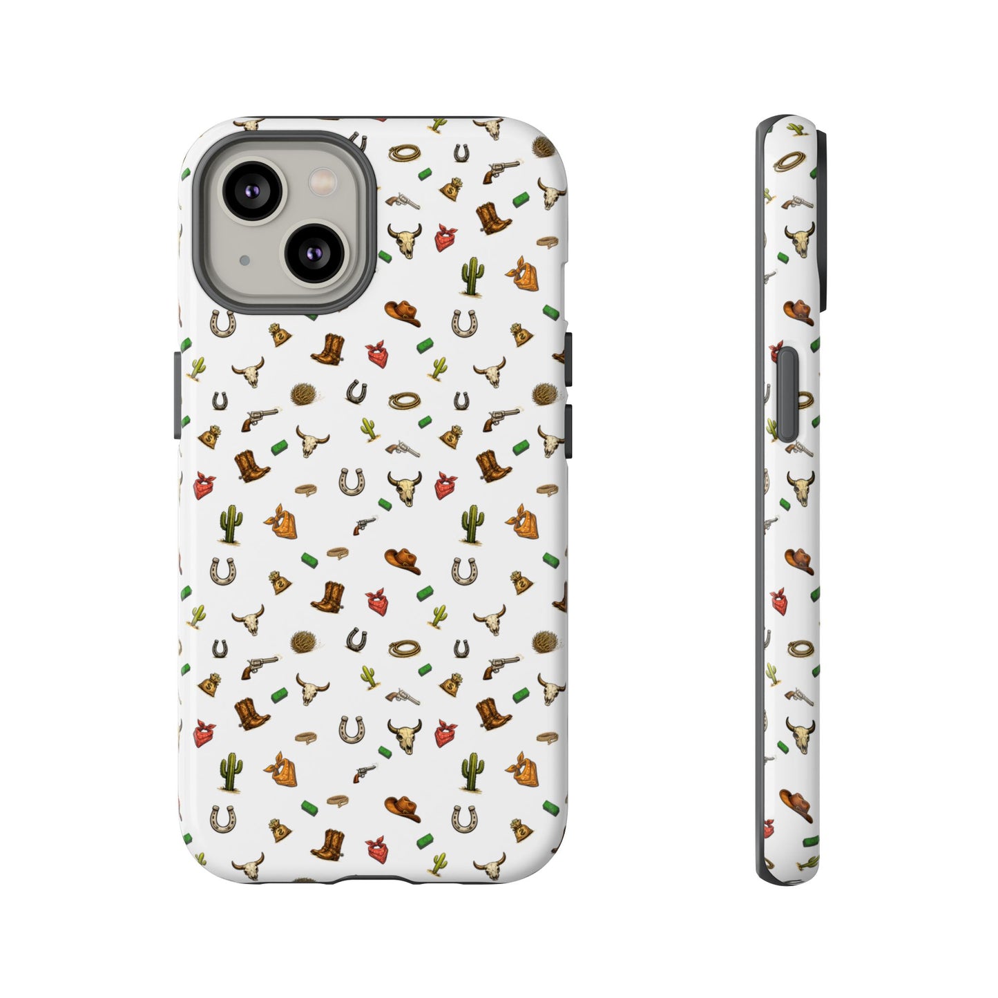 Western Cowboy Pattern Phone Case — Rodeo Hat, Horseshoe & Cactus Tough Case