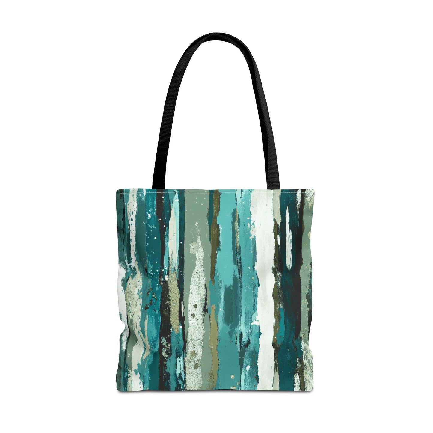 Abstract Teal Stripes Tote Bag — Vertical Brushstroke Pattern